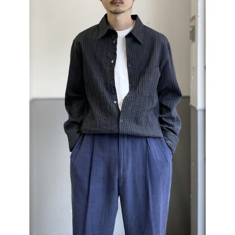 2000's "ARMANI COLLEZIONI" Striped crepe fabric long sleeve shirt