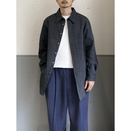 2000's "ARMANI COLLEZIONI" Striped crepe fabric long sleeve shirt