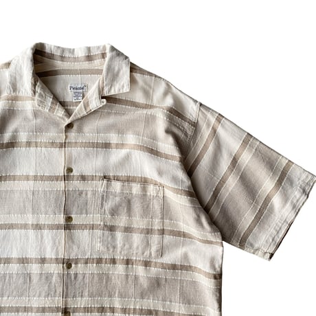 1990's Hand Woven Striped open collar cotton shirt