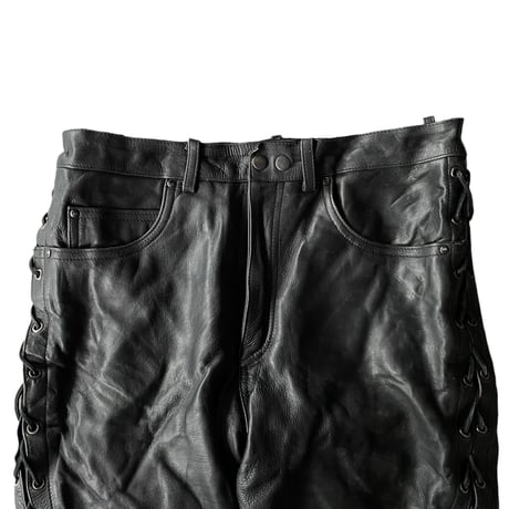 1990's Side lace black leather pants