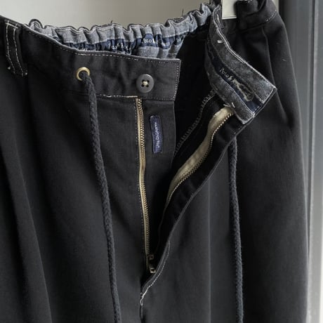 1990's-2000's "Polo by Ralph Lauren" black overdyed wide silhouette cotton 2tuck pants