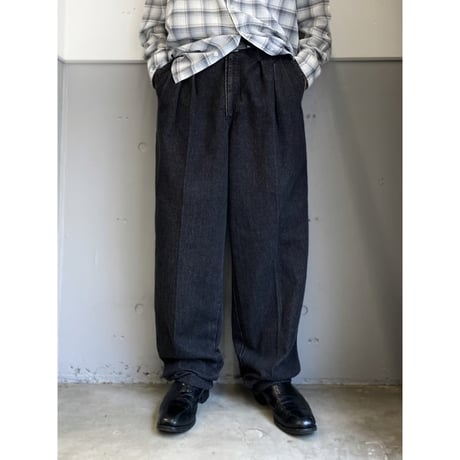 1980's "pierre cardin" Black denim 3tuck slacks pants