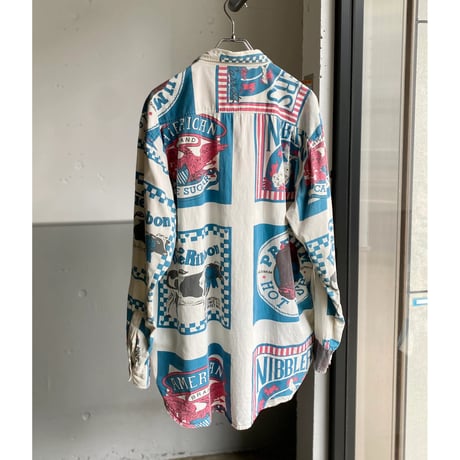 1980's〜 "COLISSEUM"  Feed sack printed long sleeve shirt