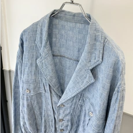1980's Wide & Short silhouette jacquard fabric jacket