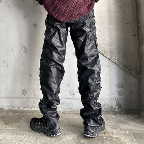 1990's Side lace black leather pants