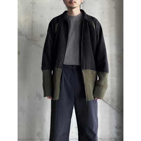 2000's Micro suede poly × Rib knit switching design full zip jacket
