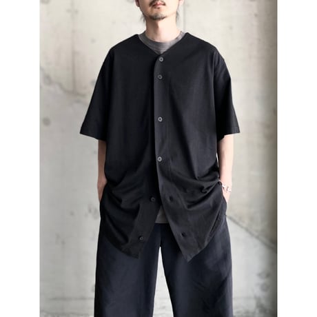(DEAD STOCK)1990's Collarless short sleeve shirt