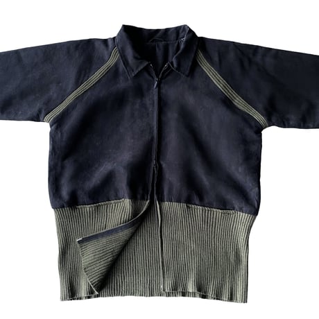 2000's Micro suede poly × Rib knit switching design full zip jacket