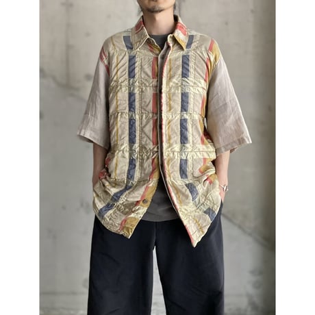1990's ITALY made Linen × Silk switching design short sleeve shirt