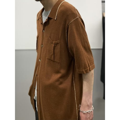 2000's "PERRY ELLIS" Silk × Cotton Short sleeve Knit shirt