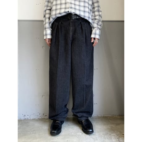 1980's "pierre cardin" Black denim 3tuck slacks pants