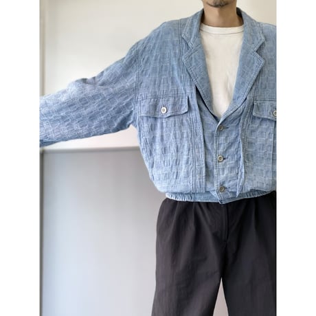 1980's Wide & Short silhouette jacquard fabric jacket