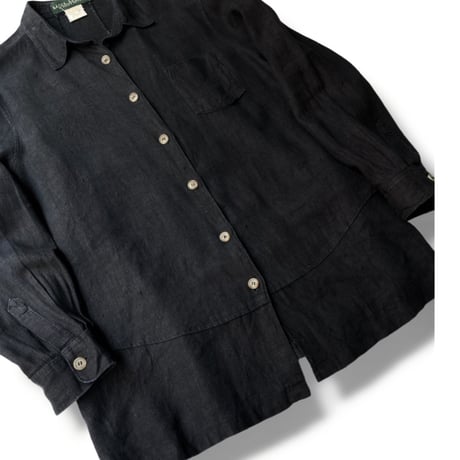1980's "harvé benard" Black linen fabric long sleeve shirt