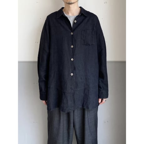 1980's "harvé benard" Black linen fabric long sleeve shirt