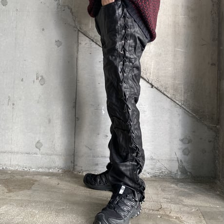 1990's Side lace black leather pants