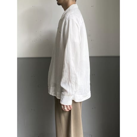1990's-2000's Pleated design open collar linen shirt