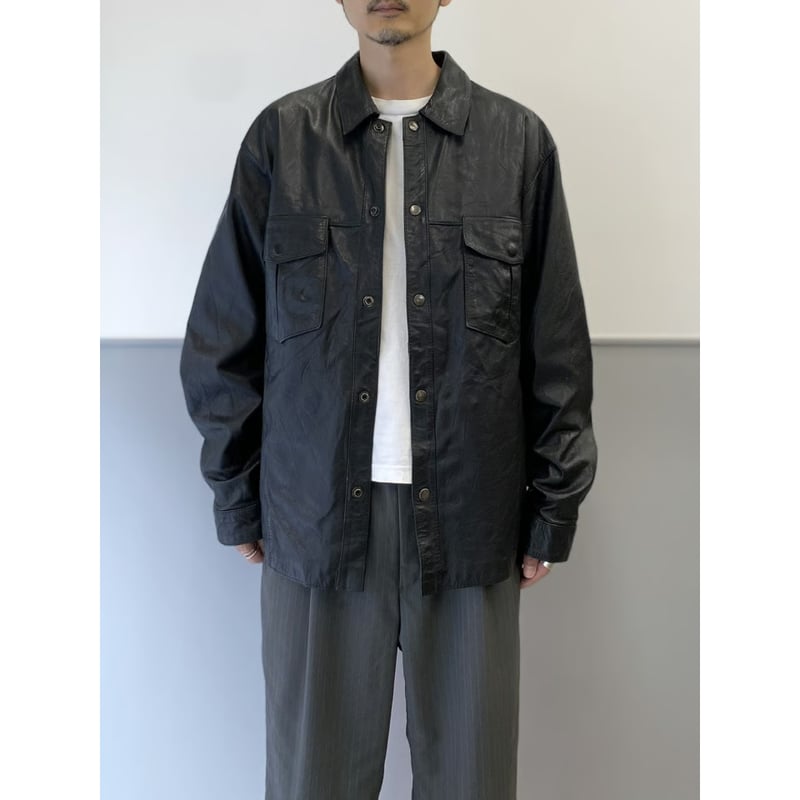 最高級！美品！m0851 レザーシャツジャケット ブラック 牛革 スナップボタン 最高級！美品！m0851 レザーシャツジャケット ブラック 牛革