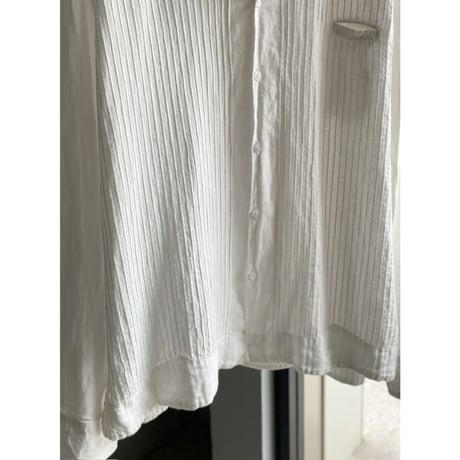 1990's-2000's Pleated design open collar linen shirt