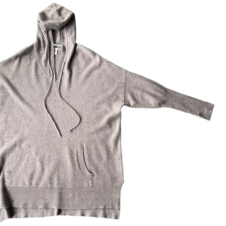 Cashmere fabric finger sleeves hooded knit sweater