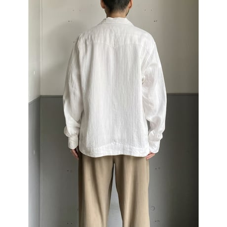 1990's-2000's Pleated design open collar linen shirt