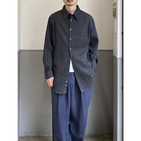 2000's "ARMANI COLLEZIONI" Striped crepe fabric long sleeve shirt