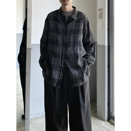 1990's Linen fabric plaid patterned shirt