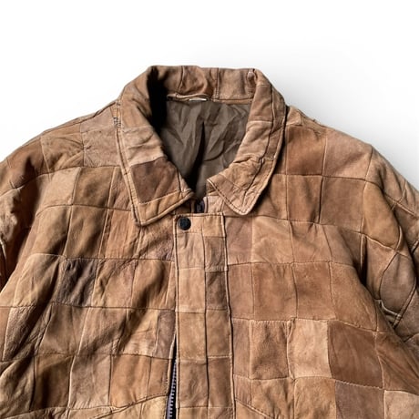 1990's Patchwork panel leather zip up jacket
