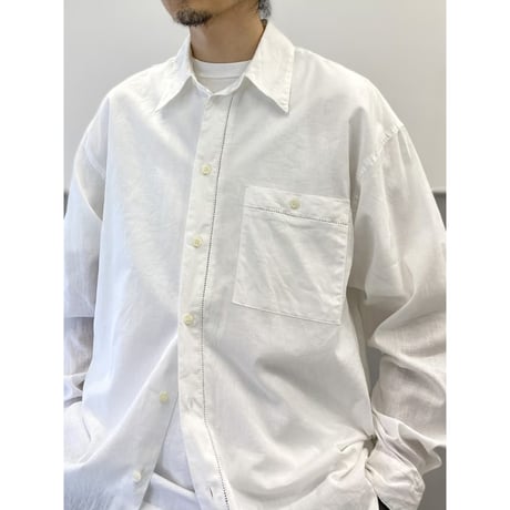 2000's Cotton × Linen white color long sleeve shirt