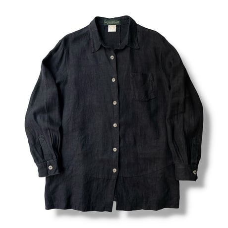1980's "harvé benard" Black linen fabric long sleeve shirt
