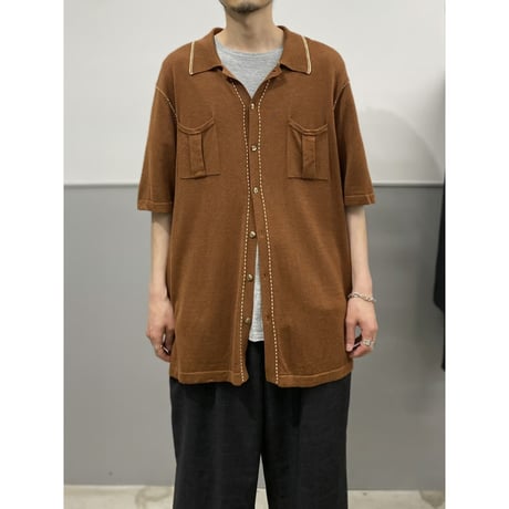 2000's "PERRY ELLIS" Silk × Cotton Short sleeve Knit shirt