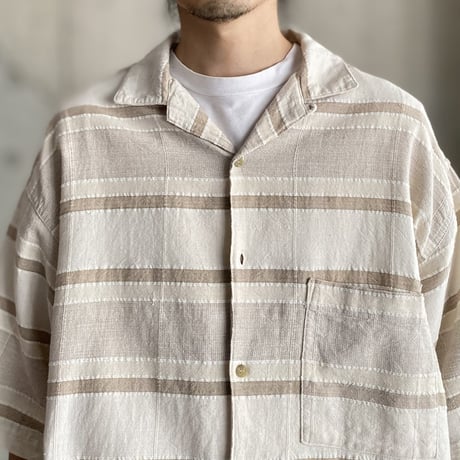 1990's Hand Woven Striped open collar cotton shirt