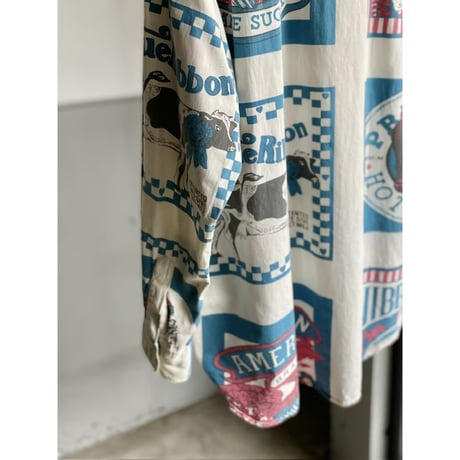 1980's〜 "COLISSEUM"  Feed sack printed long sleeve shirt