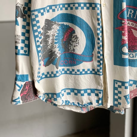 1980's〜 "COLISSEUM"  Feed sack printed long sleeve shirt