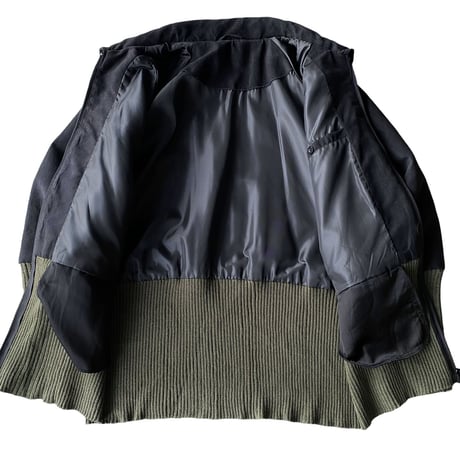 2000's Micro suede poly × Rib knit switching design full zip jacket