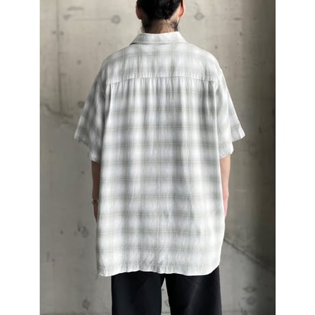 2000's Linen × Rayon fabric Ombre check pattern shirt