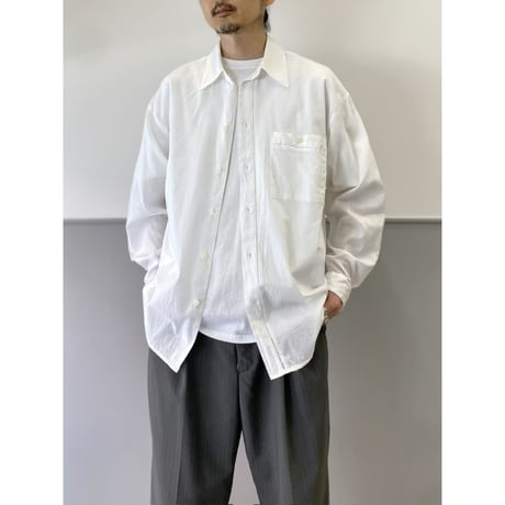 2000's Cotton × Linen white color long sleeve shirt