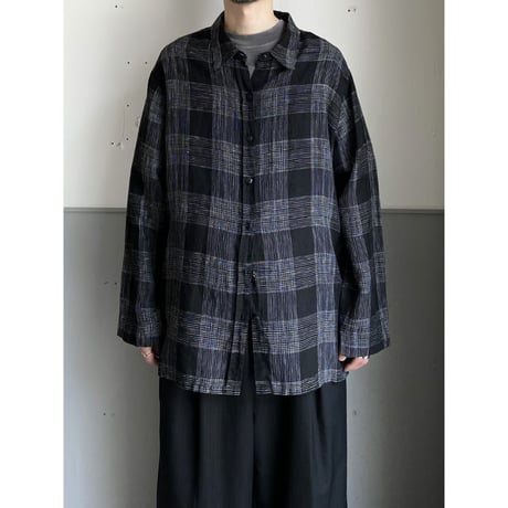 1990's Linen fabric plaid patterned shirt