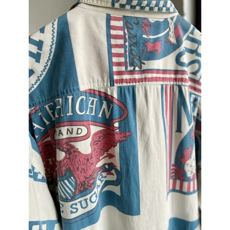 1980's〜 "COLISSEUM"  Feed sack printed long sleeve shirt