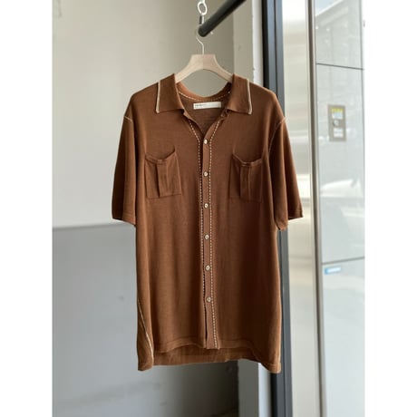 2000's "PERRY ELLIS" Silk × Cotton Short sleeve Knit shirt