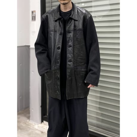 1990's Leather × Knit switching design jacket