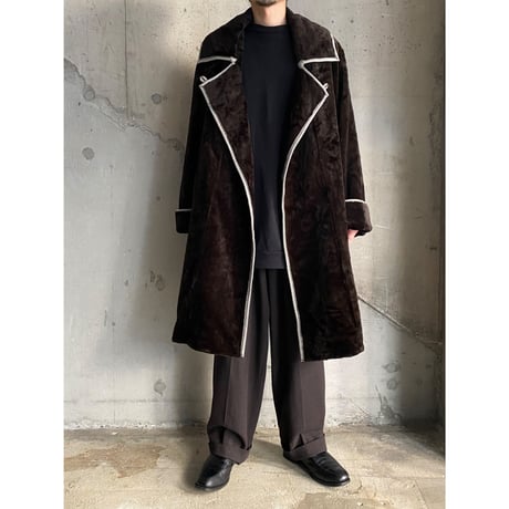 1980's FRANCE MADE Piping design fake fur coat