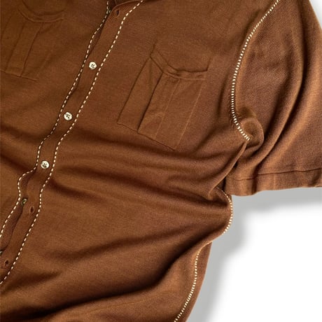 2000's "PERRY ELLIS" Silk × Cotton Short sleeve Knit shirt