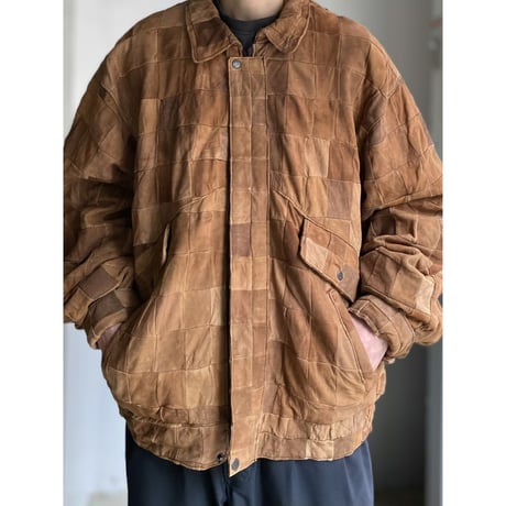 1990's Patchwork panel leather zip up jacket