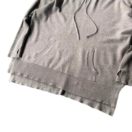 Cashmere fabric finger sleeves hooded knit sweater