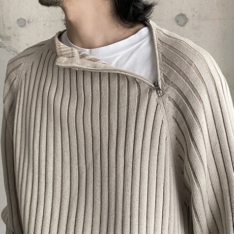 2000's Asymmetrical zip design cotton blend knit sweater