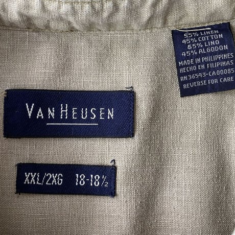 1990's "VAN HEUSEN" Linen × Cotton oversized band-collar shirt