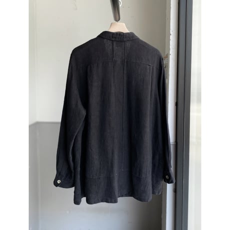 1980's "harvé benard" Black linen fabric long sleeve shirt