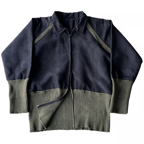 2000's Micro suede poly × Rib knit switching design full zip jacket