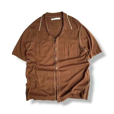 2000's "PERRY ELLIS" Silk × Cotton Short sleeve Knit shirt