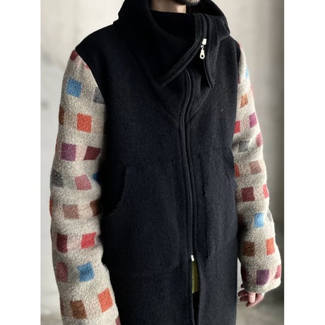 2000's Switching design Extra high-necked wool coat
